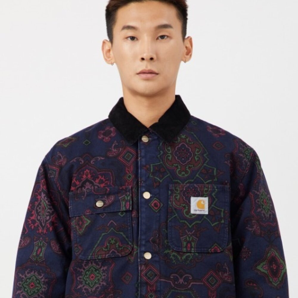 Carhartt Wip Paisley Tapestry Design Print Michigan Coat Jacket Navy Purple L